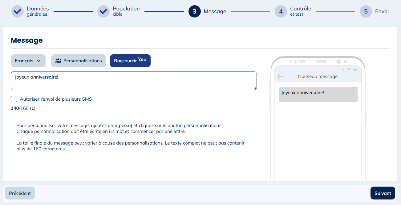 Étape 3 : Message