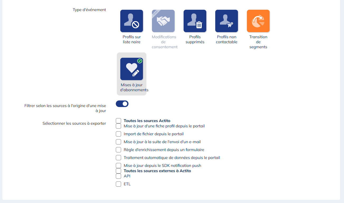 Filtre sur les sources d'abonnements
