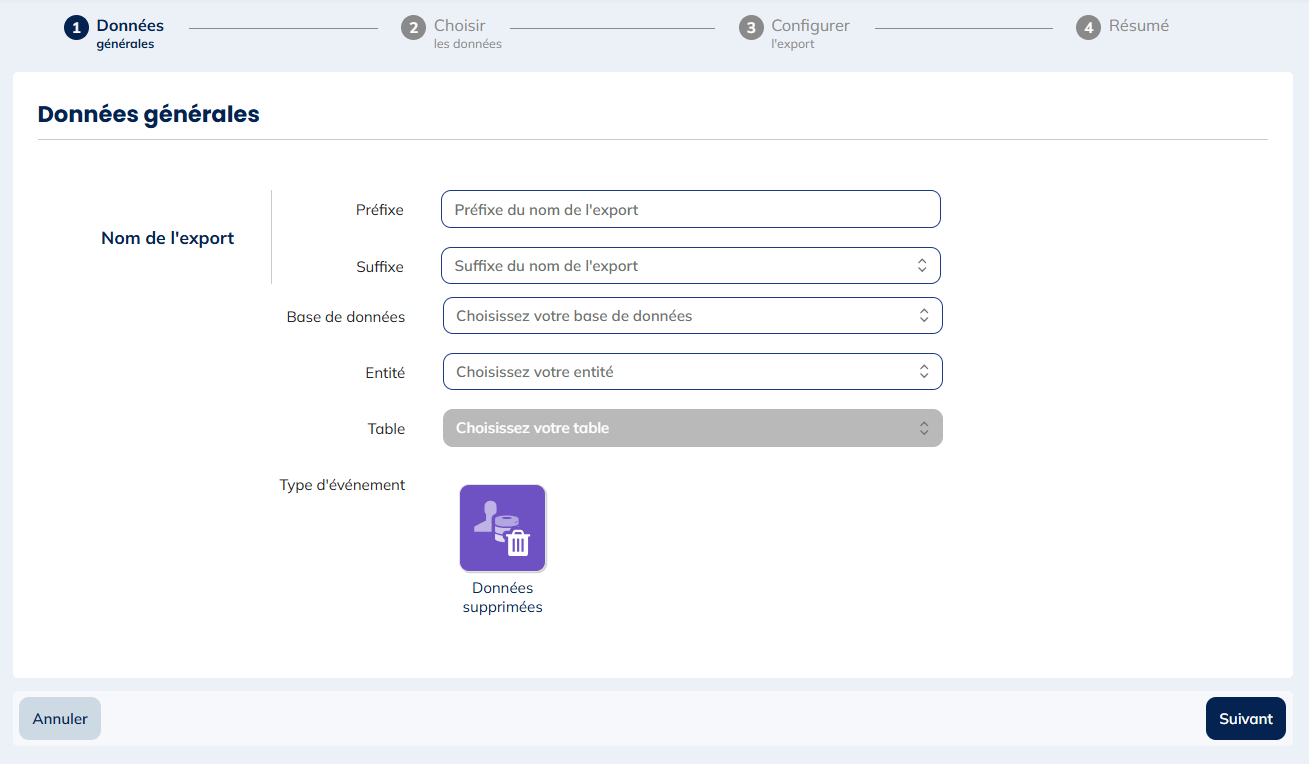 Types d'évènements pour les exports de Modifications sur les données liées, les Interactions et les Référentiels
