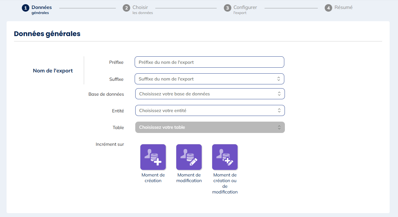 Types d'évènements pour les exports de Profils, de Devices, de Données liées, d'Interactions et de Référentiels