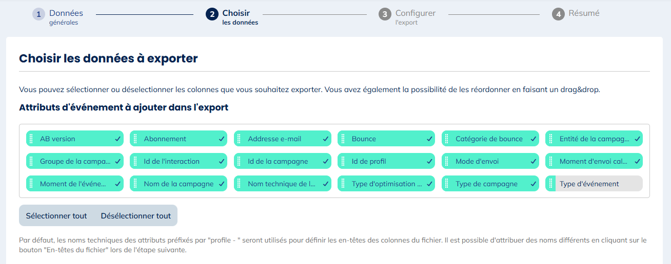 Données pour les exports d'E-mail rejetés