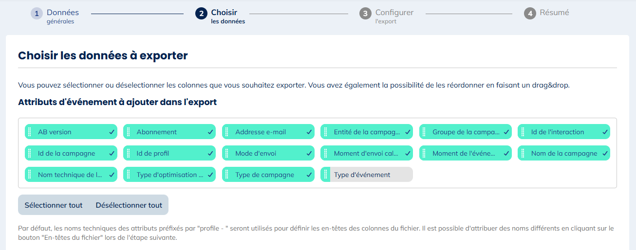 Données pour les exports d'E-mails expédiés