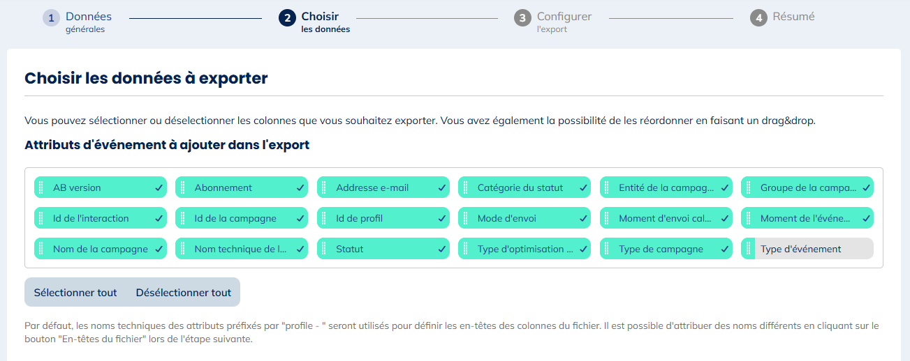 Données pour les exports d'E-mails non-expédiés