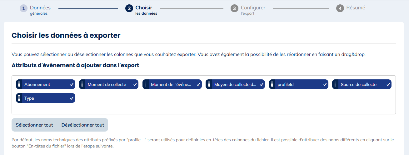 Données pour les exports de Mises à jour d'abonnements
