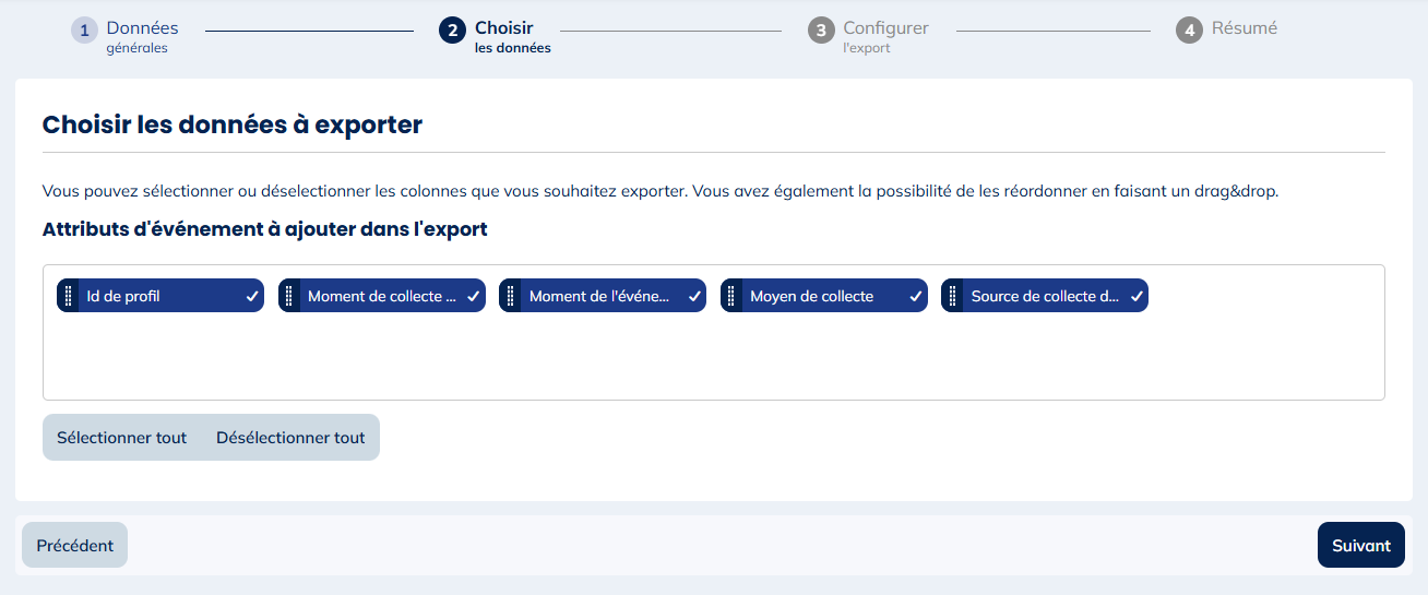 Données pour l'export de Profils supprimés