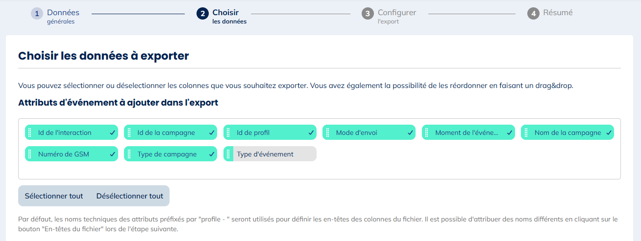 Données pour les exports de SMS délivrés