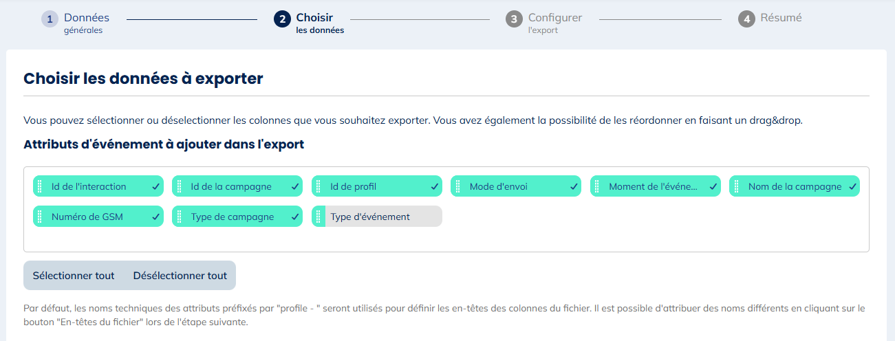 Données pour les exports de Stops SMS