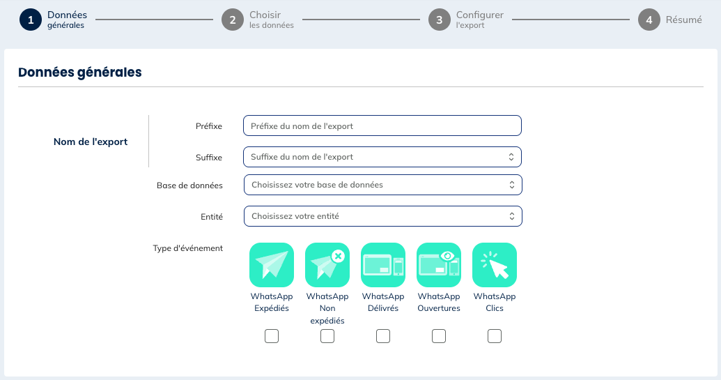 Types d'évènements pour les exports d'Activités WhatsApp