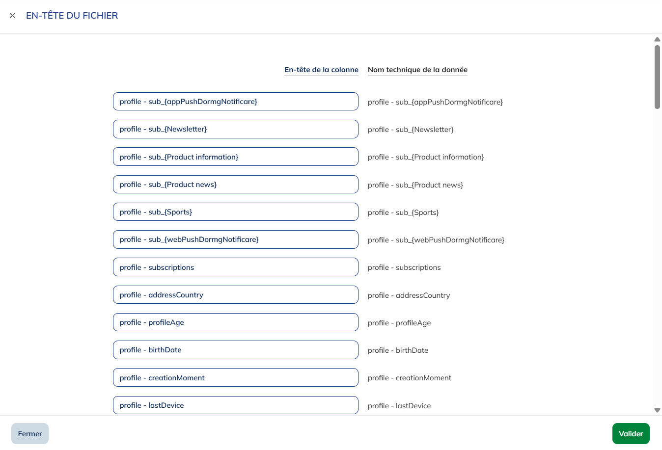 En-têtes du fichier