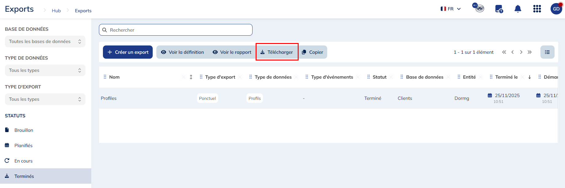 Télécharger l'export