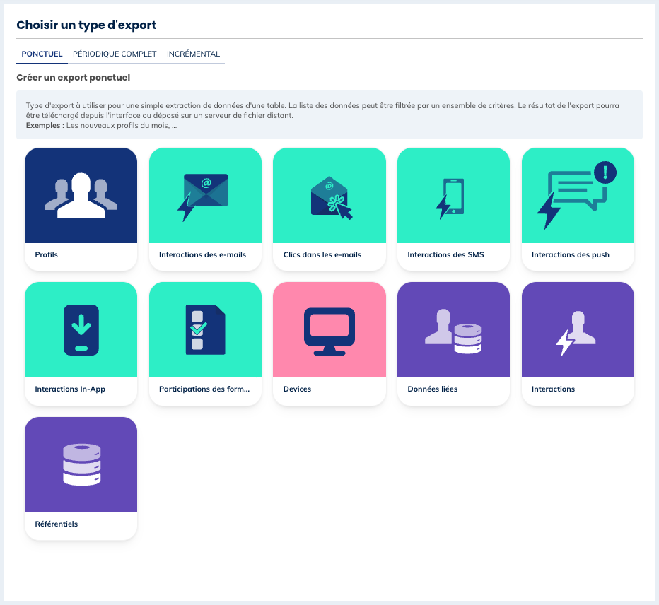 Les différents types d'exports ponctuels