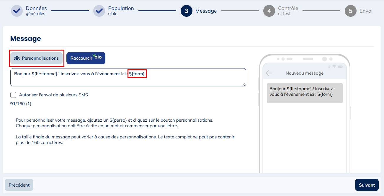 Utilisation d'une personnalisation