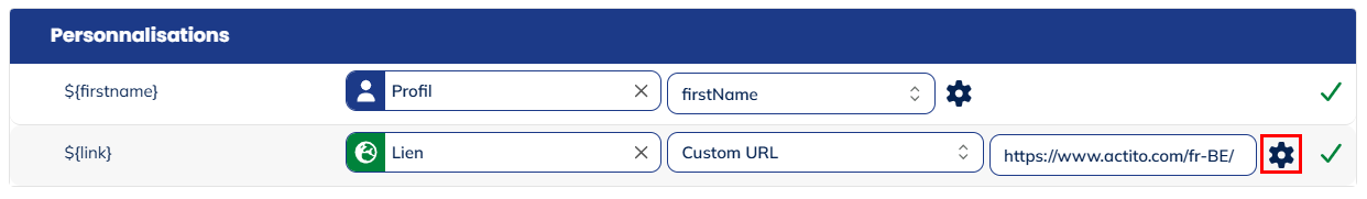 Menu de personnalisations