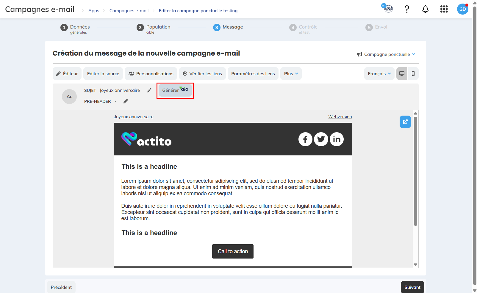 AI Générer un sujet sur base du contenu