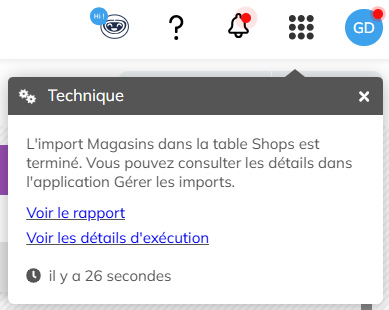 Notification pour les imports terminés