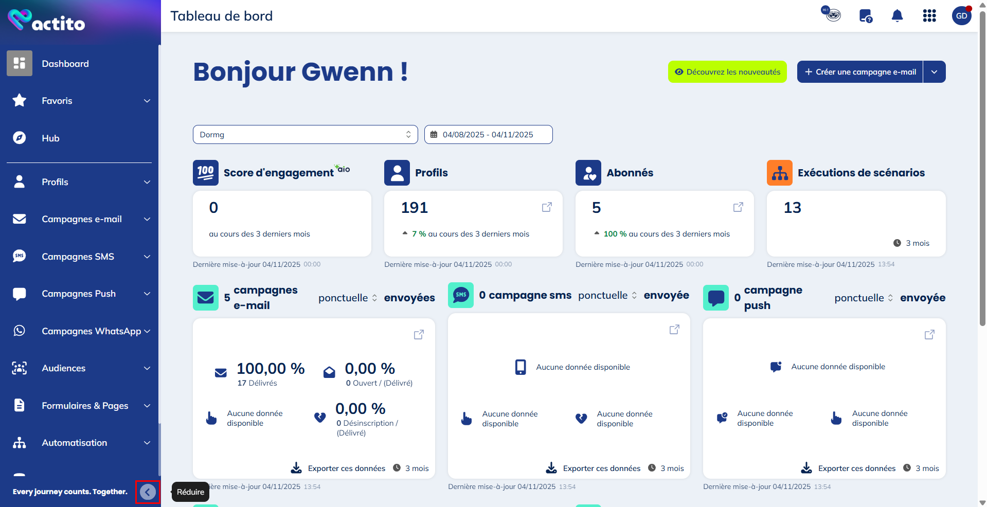 réduire le menu latéral