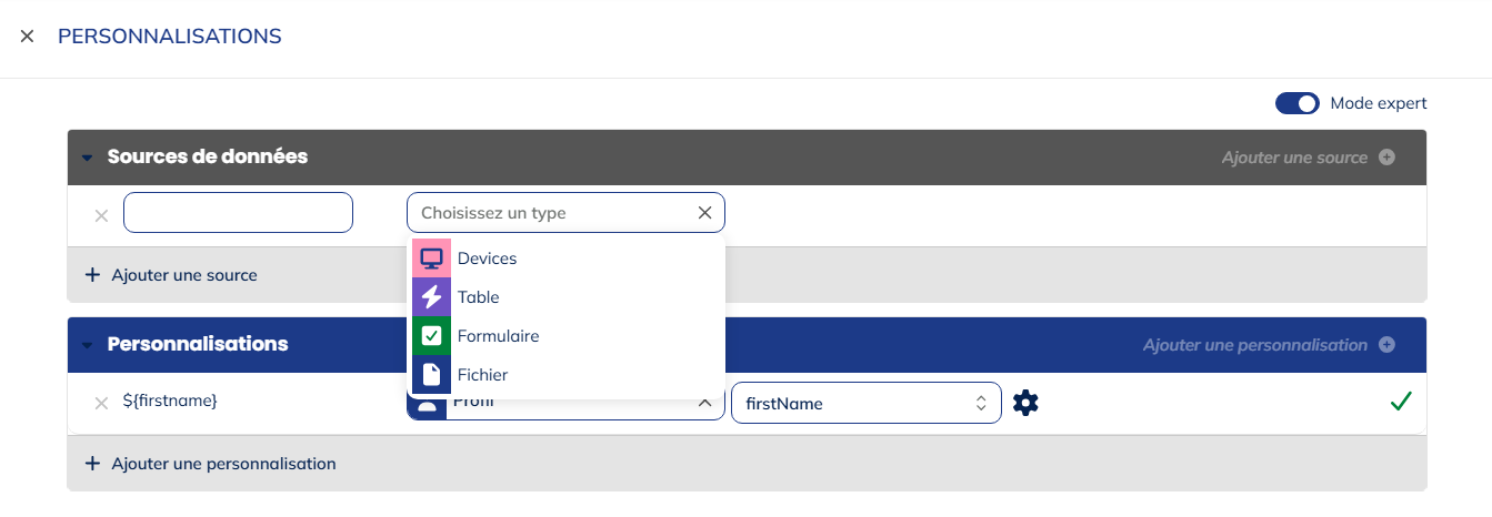 ajouter des sources de données