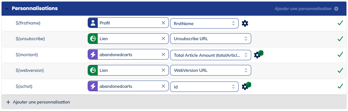 Configurer les personnalisations