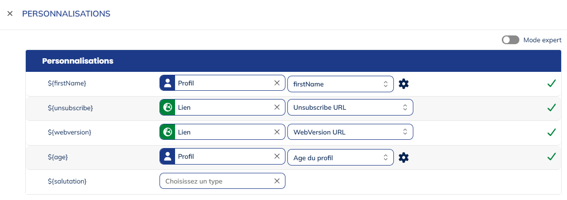 Personnalisations simples