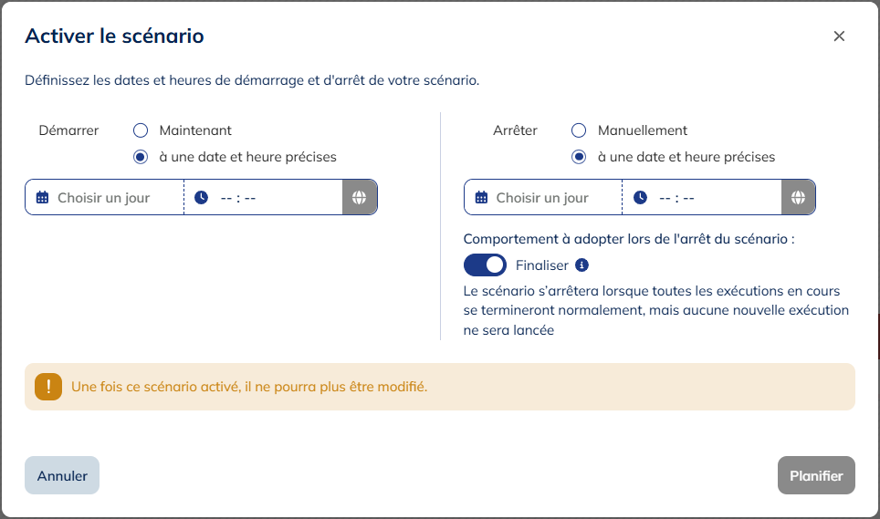 Planification des scénarios