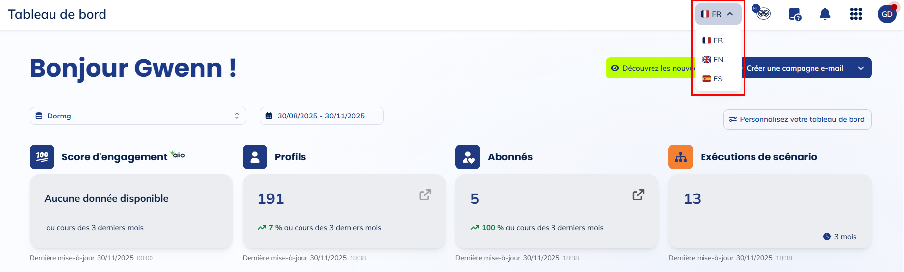 Langue dans la barre de navigation