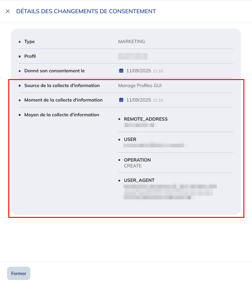 Détails du consentement