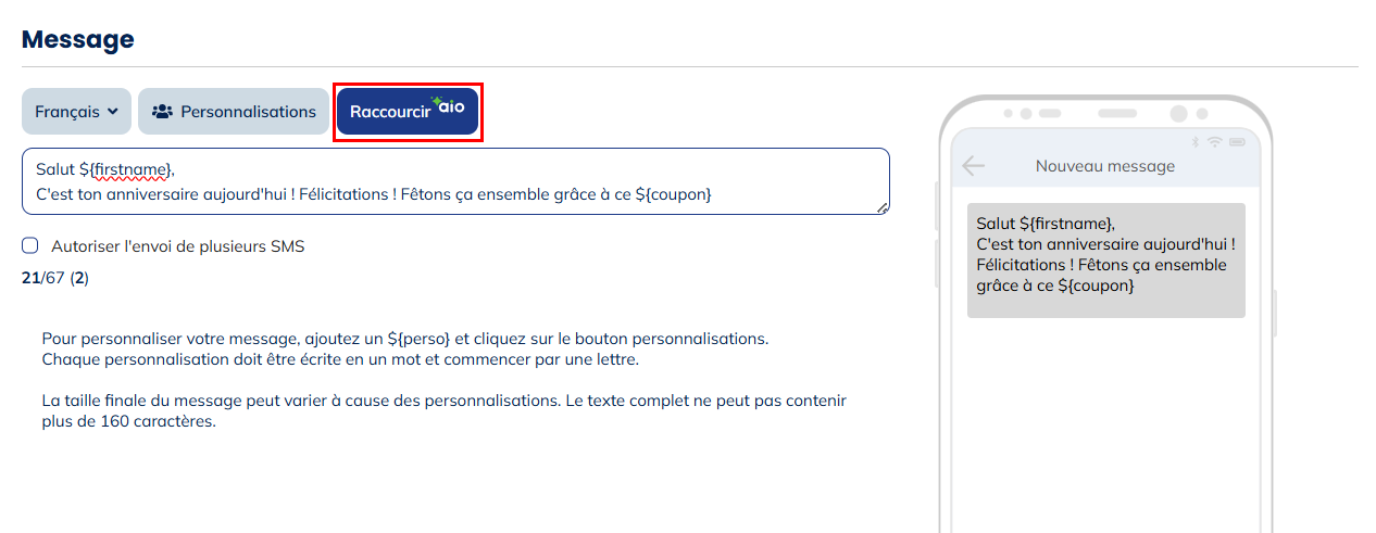 Shorten SMS