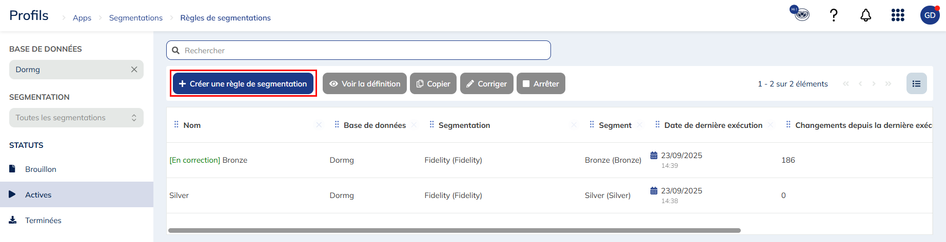 Créer une règle de segmentation