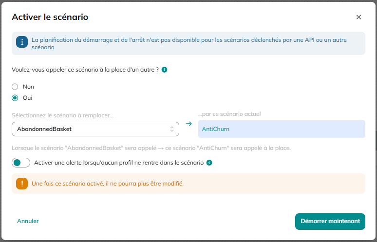 Changer le scénario appelé