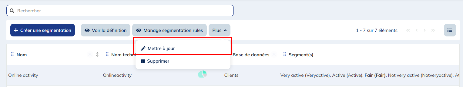 Mettre à jour une segmentation