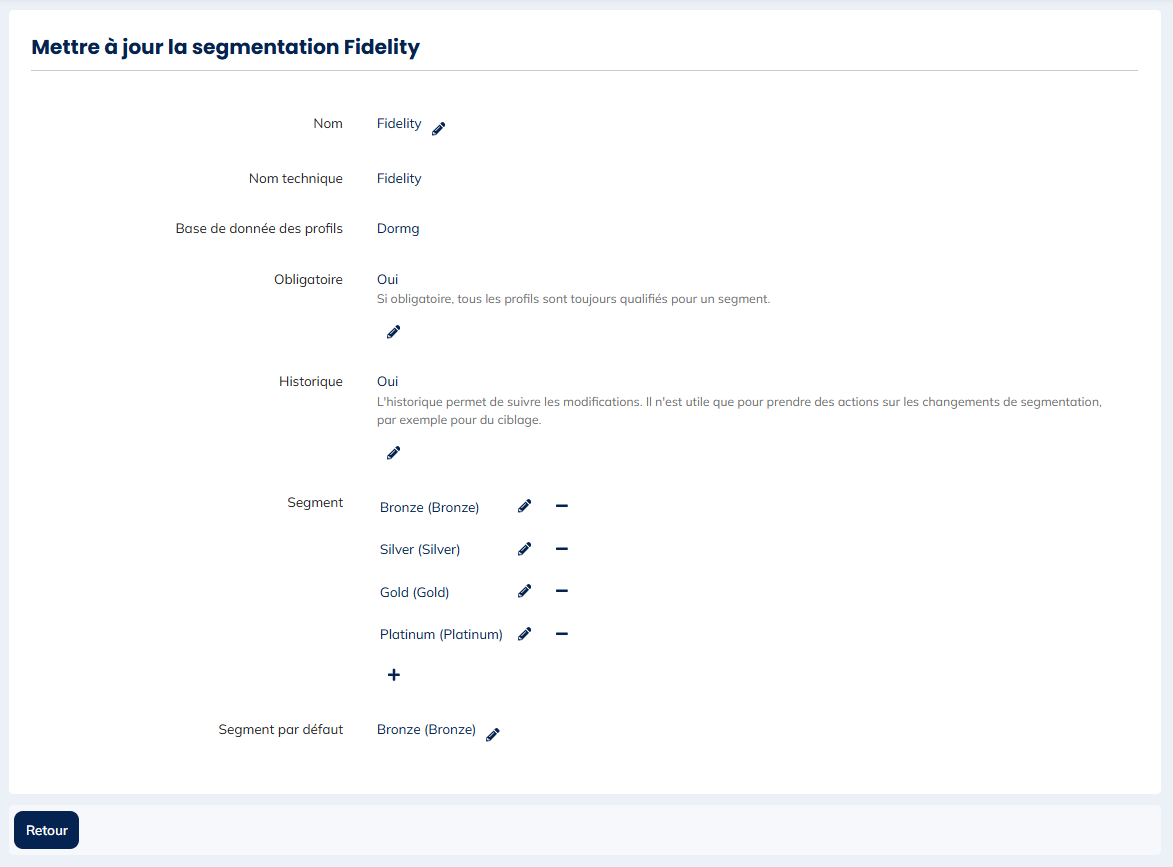 Mettre à jour une segmentation menu