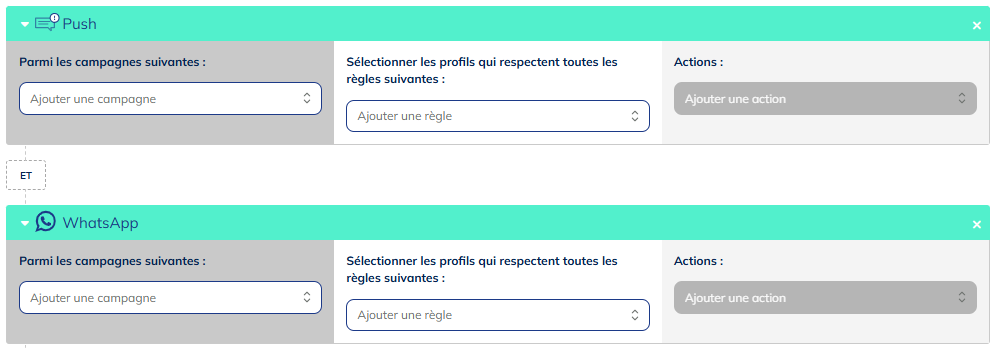 Ciblage avec les actions pour Push et WhatsApp