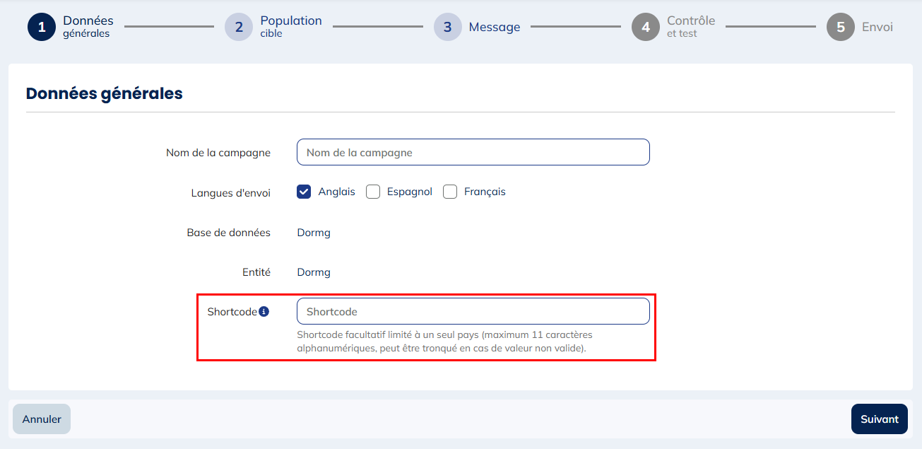 renseigner un "shortcode