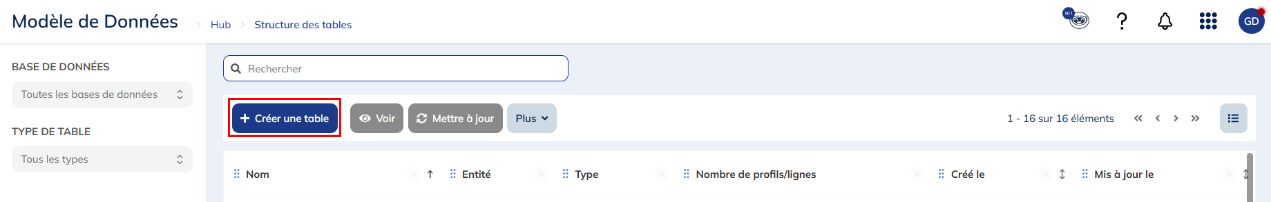 Créer une table