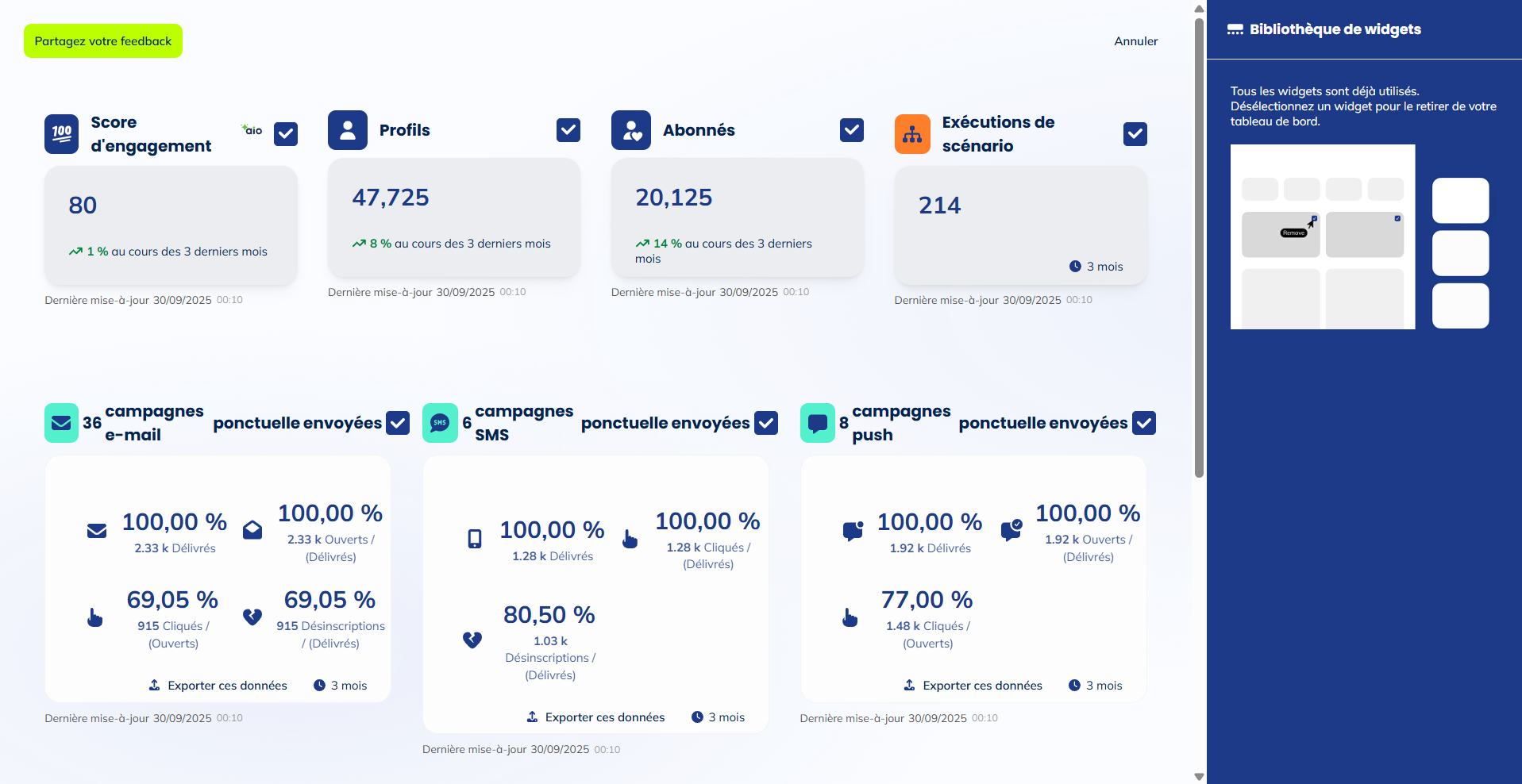 Menu de personnalisation