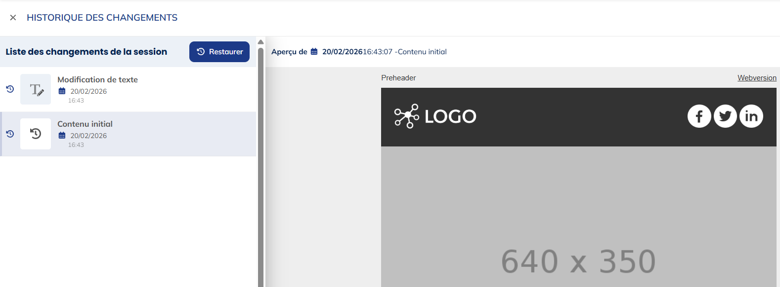Historique de session - menu