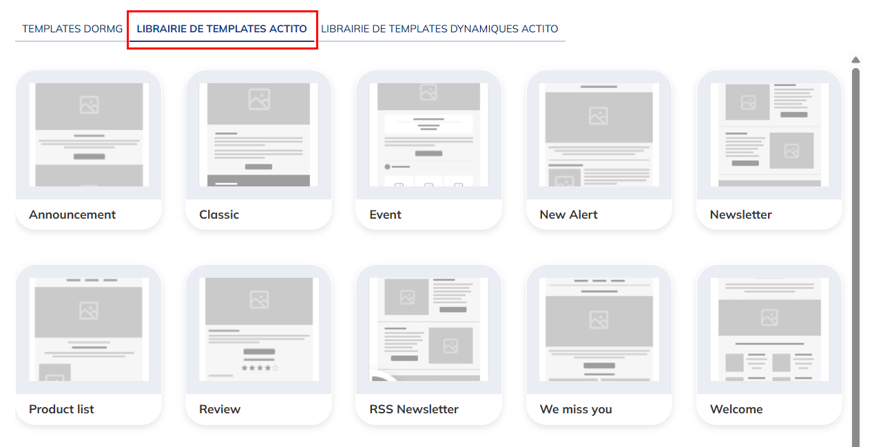 librairie de templates Actito
