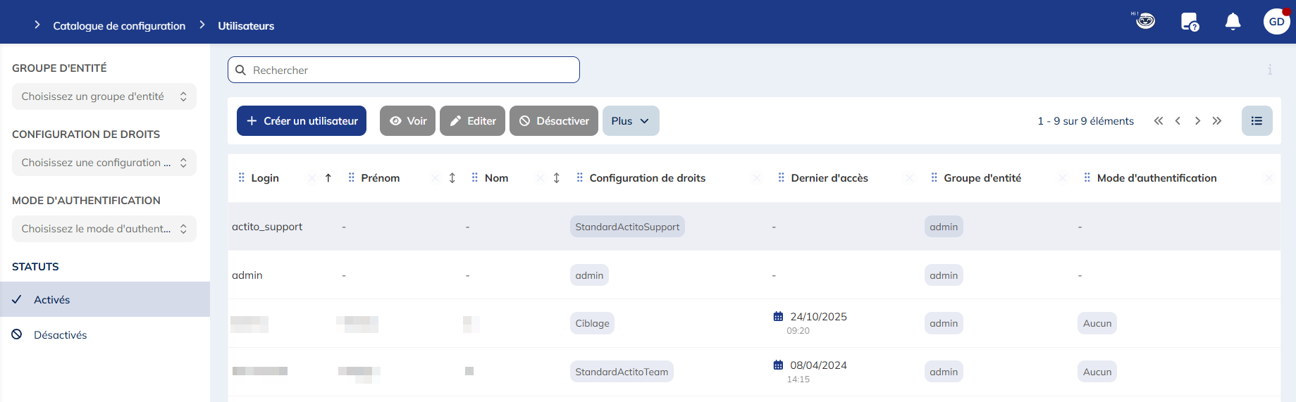 Gérer les utilisateurs existants