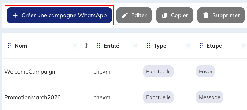 Créer une campagne WhatsApp