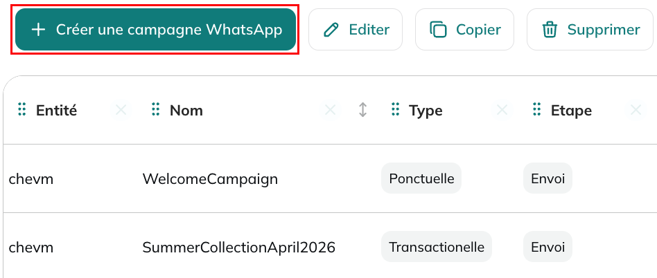 Créer une campagne WhatsApp
