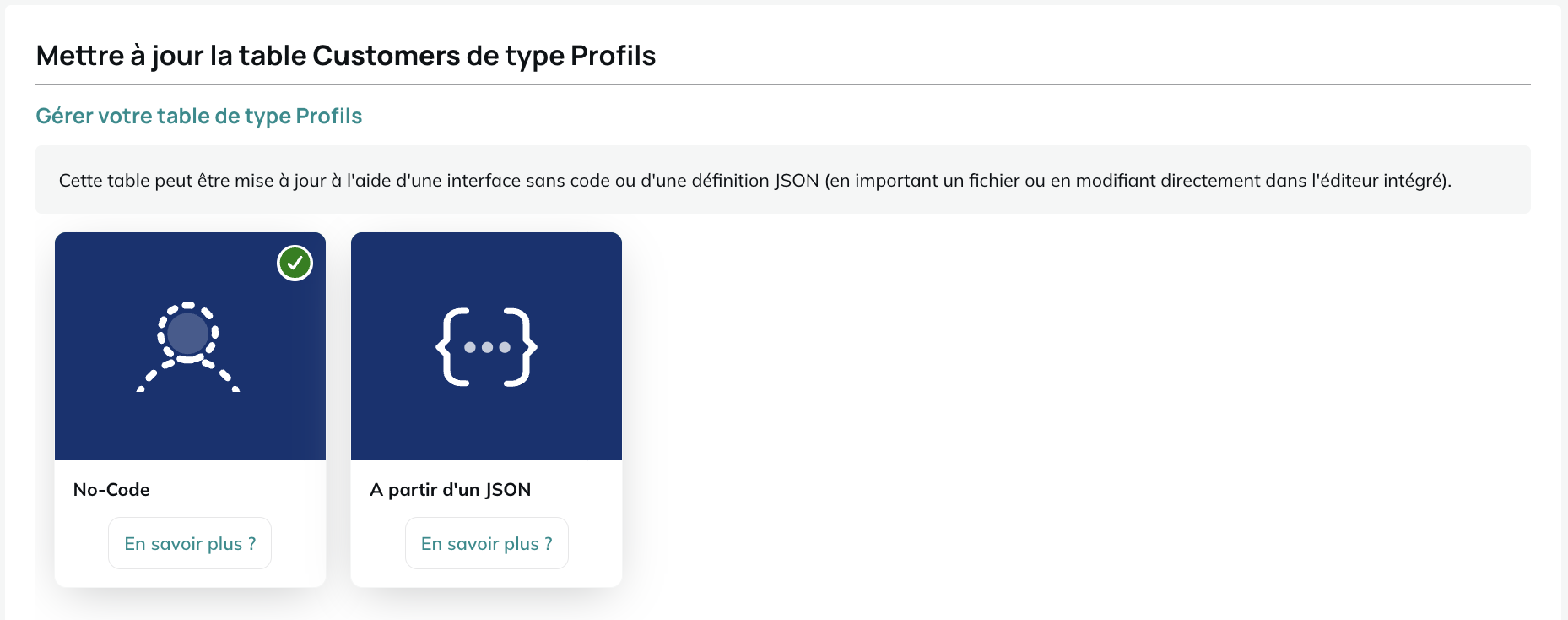 Choisir le type de mise à jour