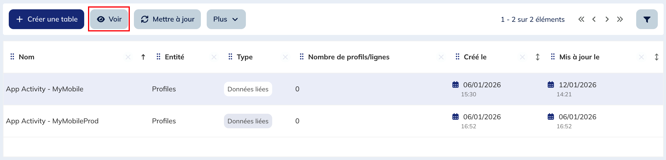 Consulter la définition d'une table