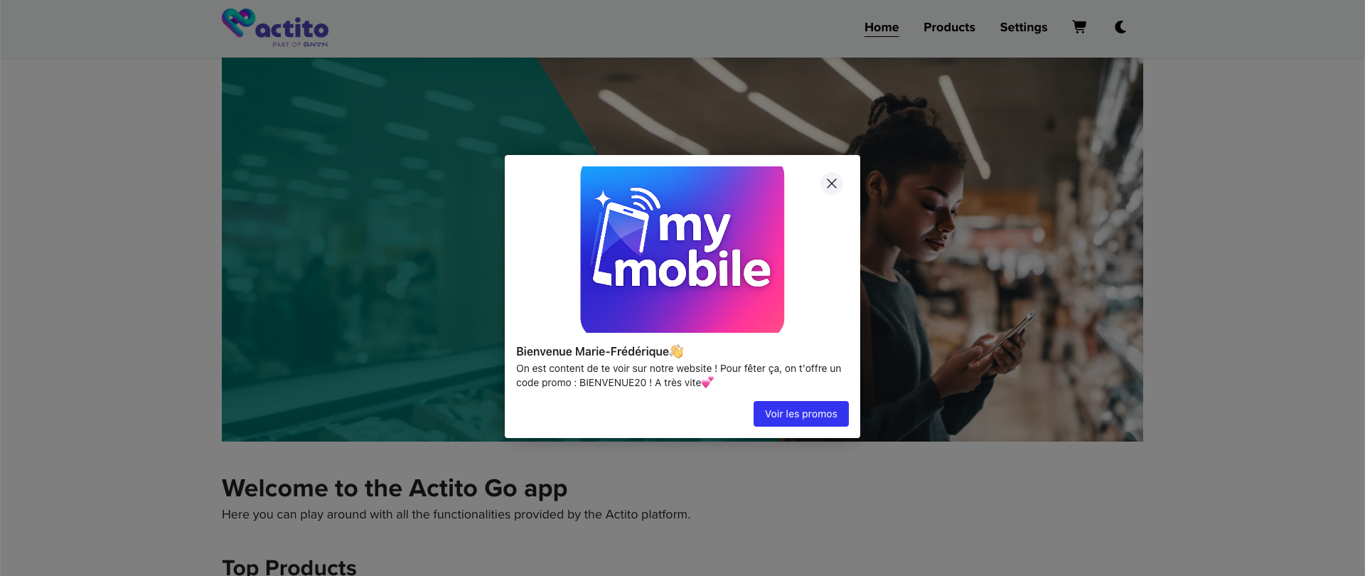 Exemple message in-app
