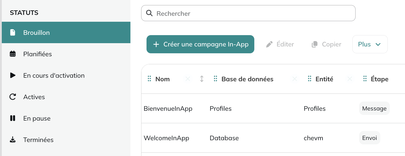 Créer une campagne in-app