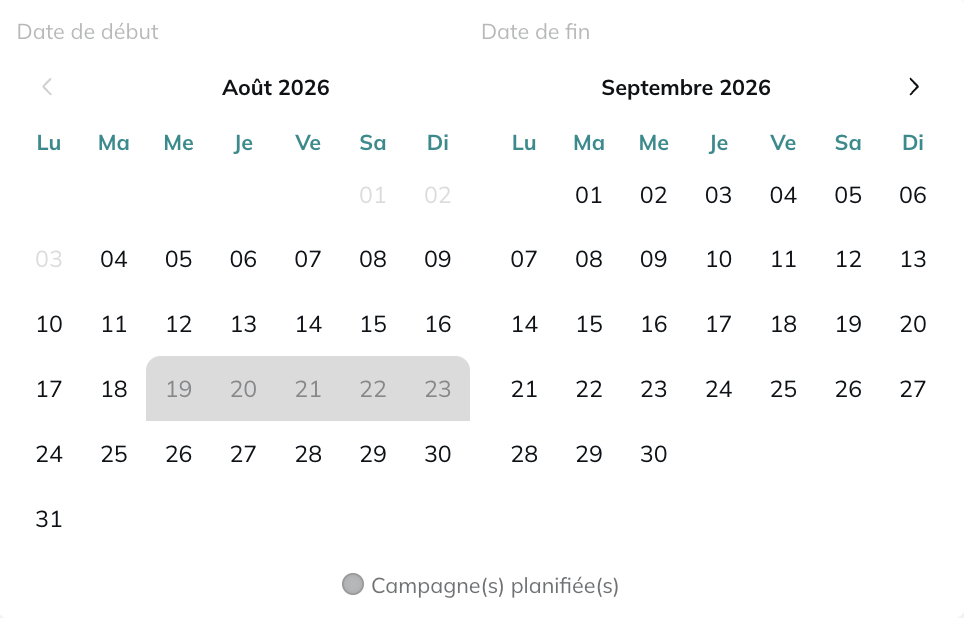 Sélection de la plage de dates