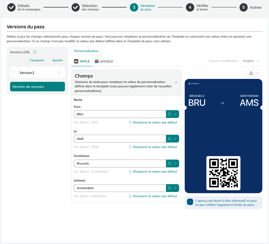 Versions du pass