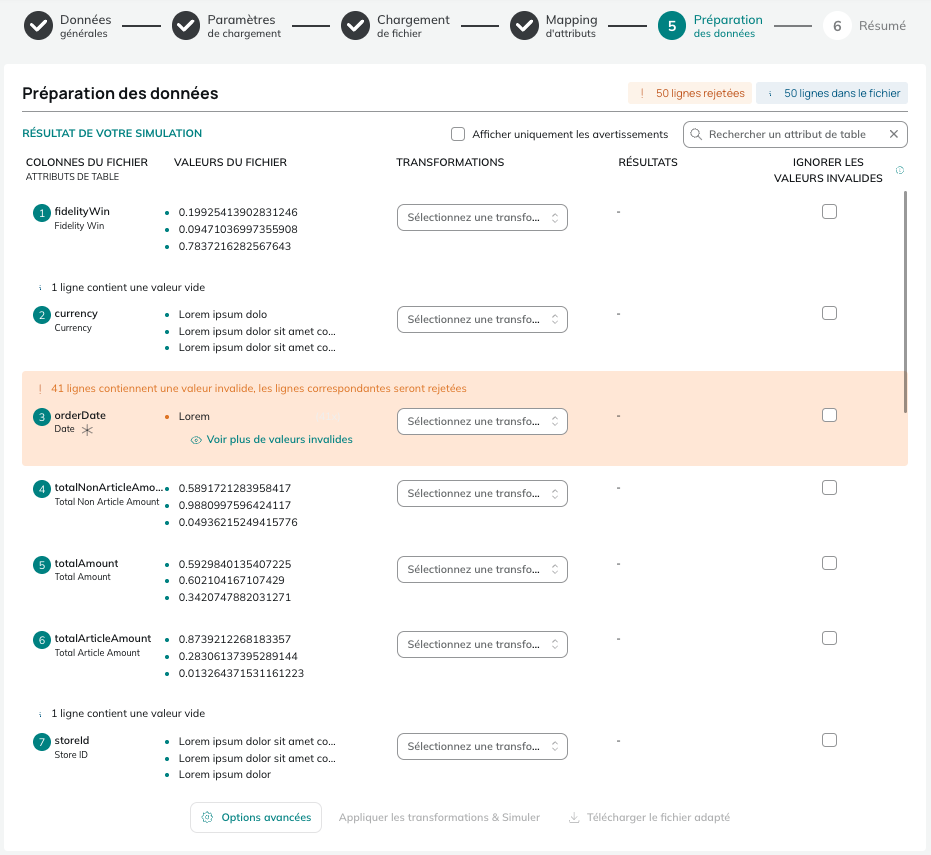 Simulation de l'import