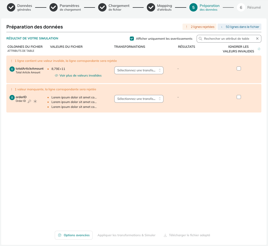 Simulation de l'import