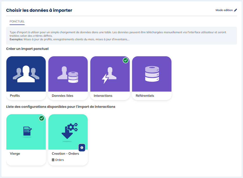 Choisir le type d&#39;import et le template