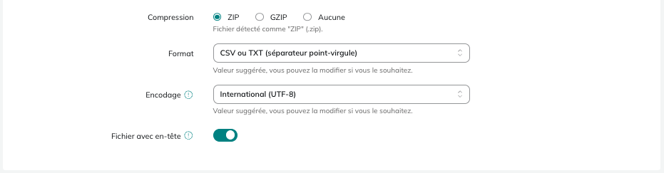 Détails des chargements du fichier